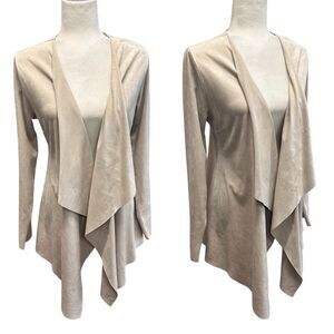 Soft Surroundings Cardigan Faux Suede Jacket Women's Sz M Beige Open Draped Boho